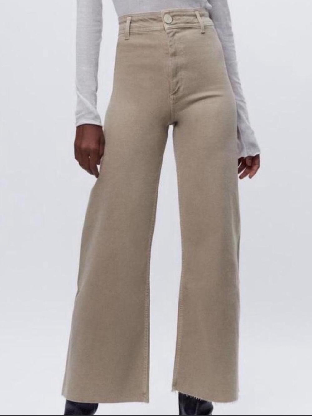 Zara High-Waist Wide Leg Jeans - Taupe